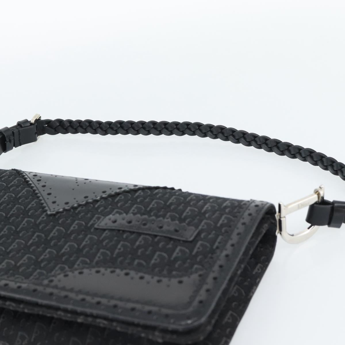 Christian Dior Trotter Canvas Shoulder Bag Black Silver Auth hk2968A