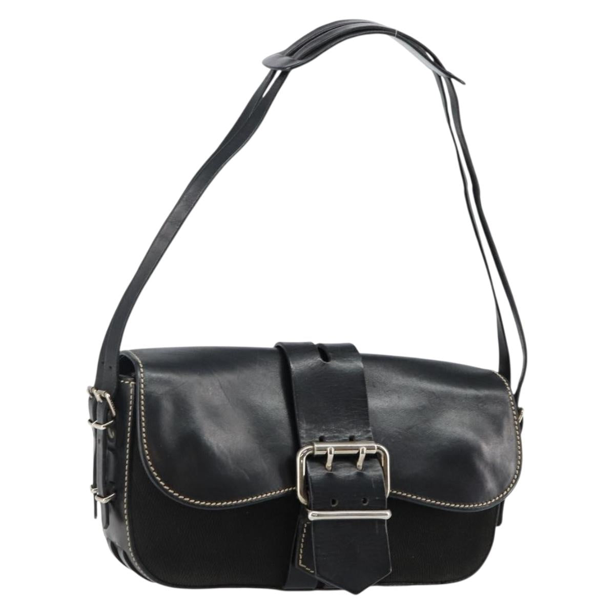 FENDI Shoulder Bag Leather Black Auth hk2970