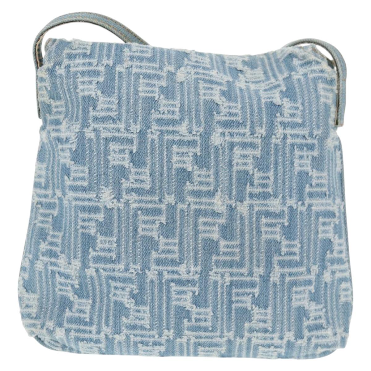 FENDI Zucca Canvas Mamma Baguette Shoulder Bag Denim Blue Gold Auth hk2972V