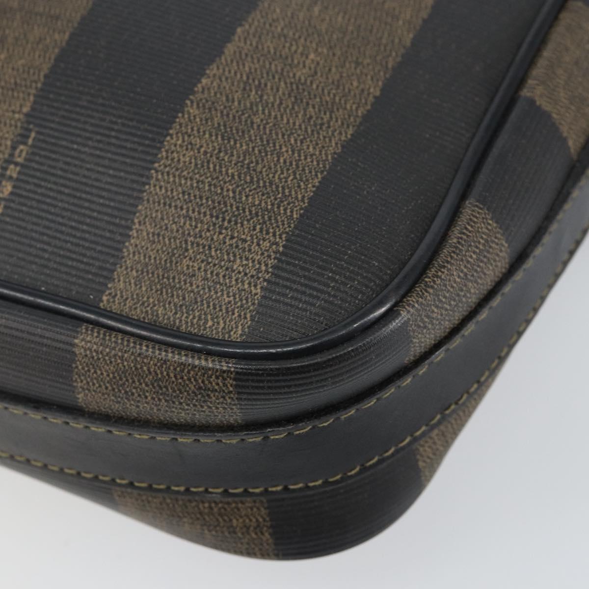 FENDI Pecan Canvas Shoulder Bag PVC Black Brown gold Auth hk2973