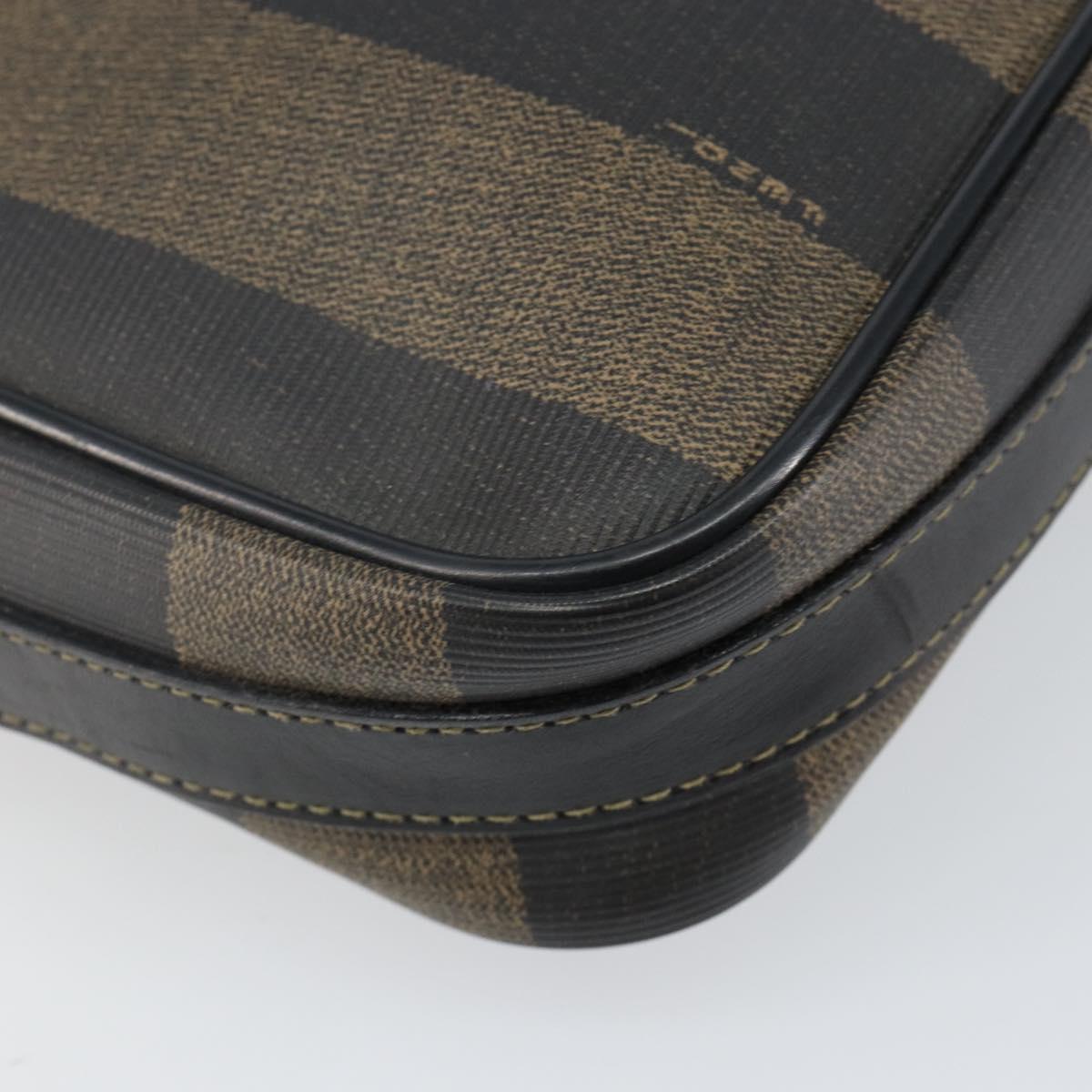 FENDI Pecan Canvas Shoulder Bag PVC Black Brown gold Auth hk2973