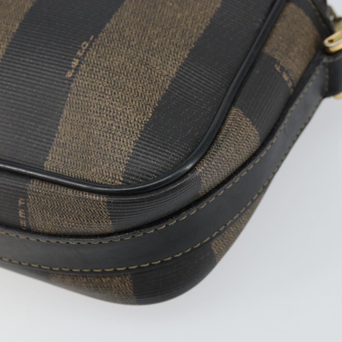 FENDI Pecan Canvas Shoulder Bag PVC Black Brown gold Auth hk2973