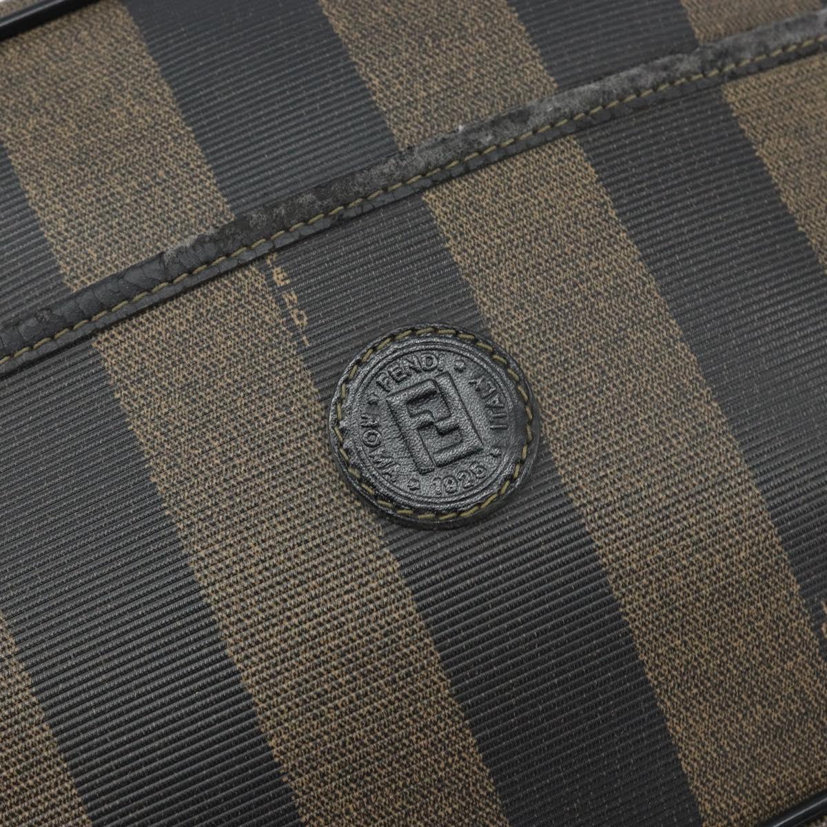 FENDI Pecan Canvas Shoulder Bag PVC Black Brown gold Auth hk2973