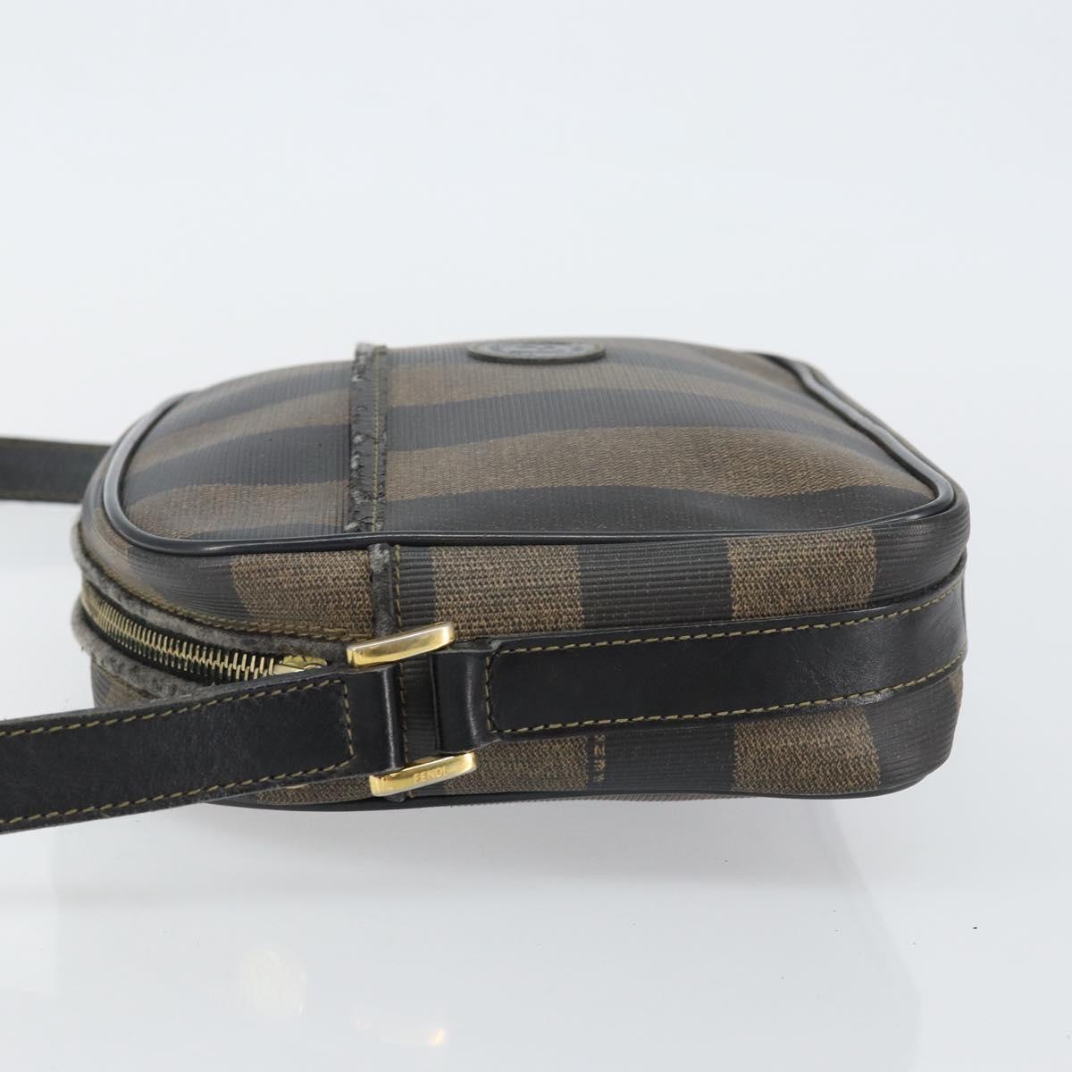 FENDI Pecan Canvas Shoulder Bag PVC Black Brown gold Auth hk2973