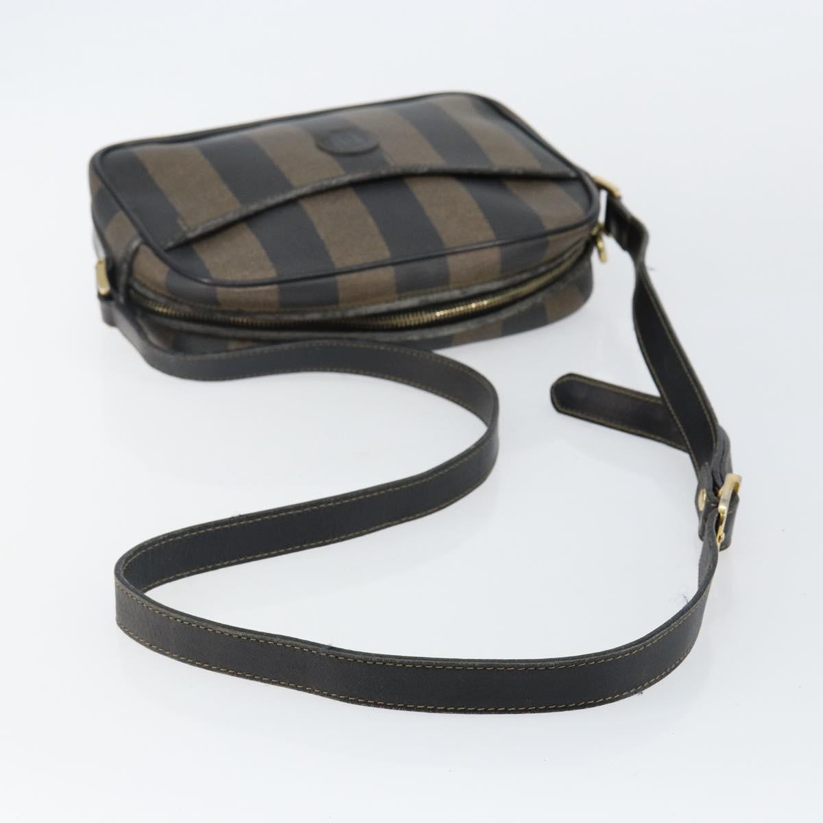 FENDI Pecan Canvas Shoulder Bag PVC Black Brown gold Auth hk2973