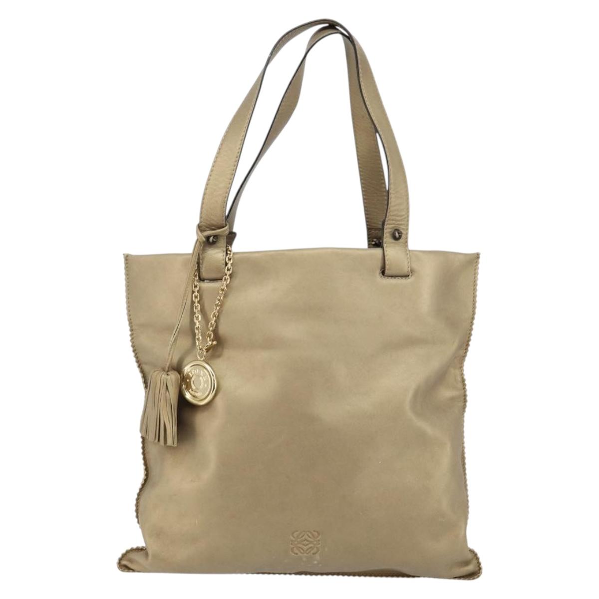 LOEWE Anagram Tote Bag Leather Gold Auth hk2975