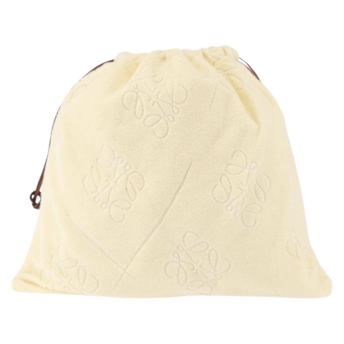 LOEWE Anagram Drawstring Pouch Pile Beige Auth hk2976