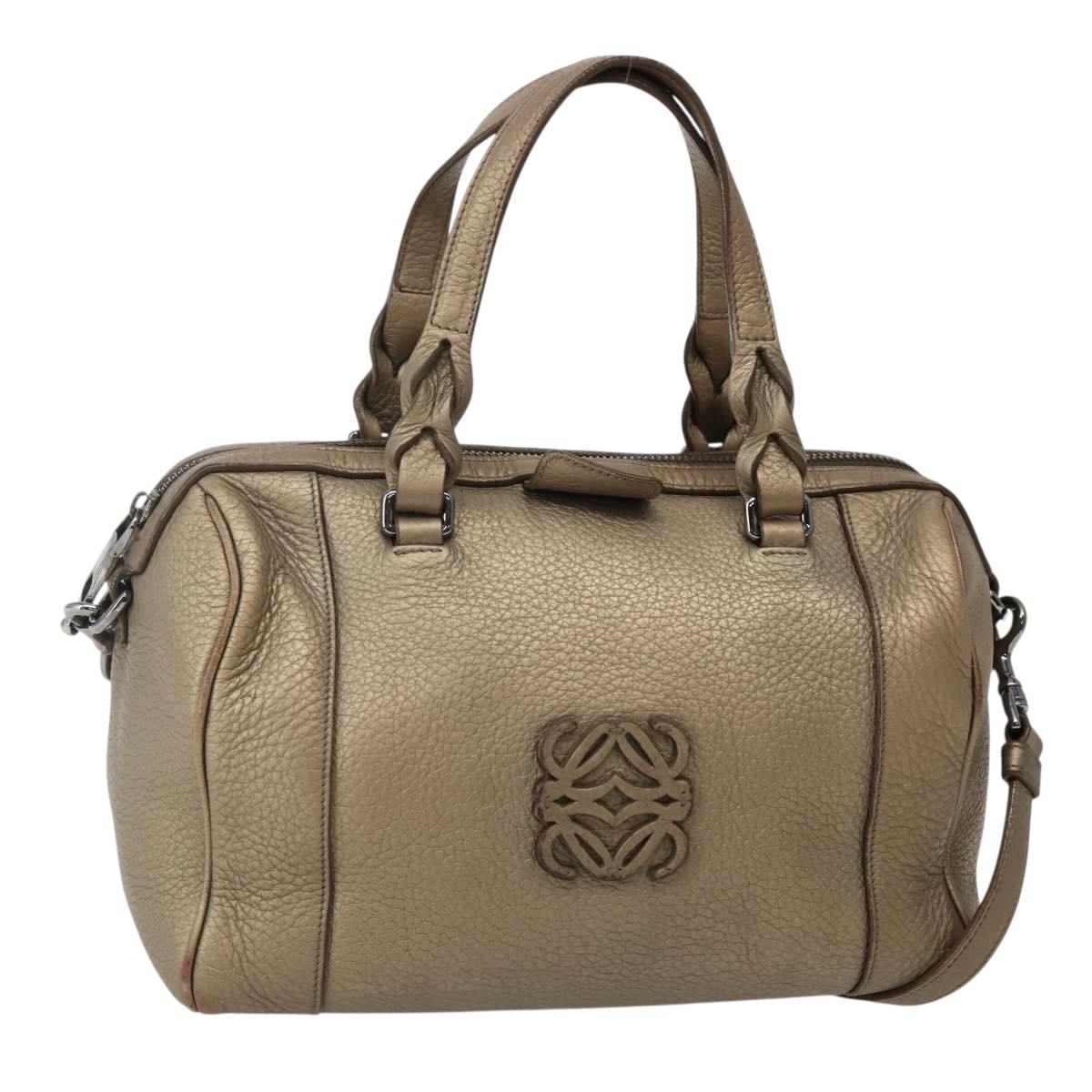 LOEWE Anagram Hand Bag Leather 2way Gold Auth hk2980