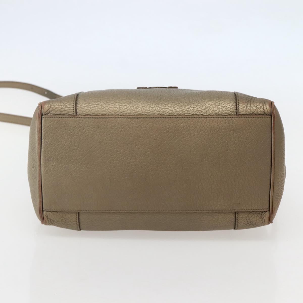 LOEWE Anagram Hand Bag Leather 2way Gold Auth hk2980