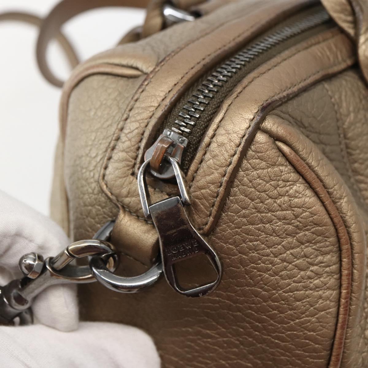 LOEWE Anagram Hand Bag Leather 2way Gold Auth hk2980