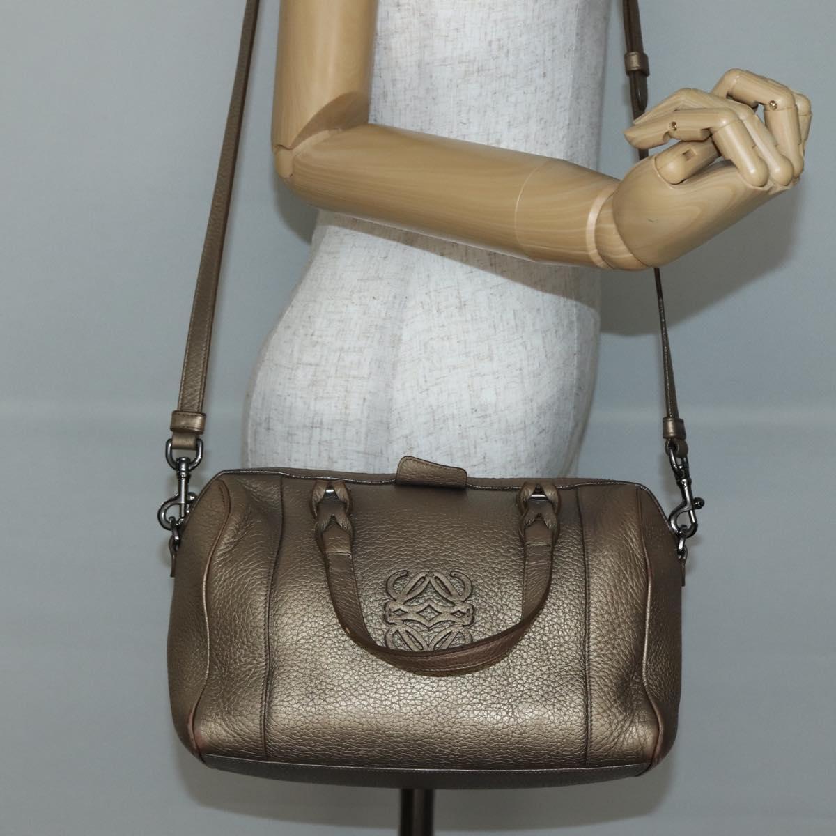LOEWE Anagram Hand Bag Leather 2way Gold Auth hk2980
