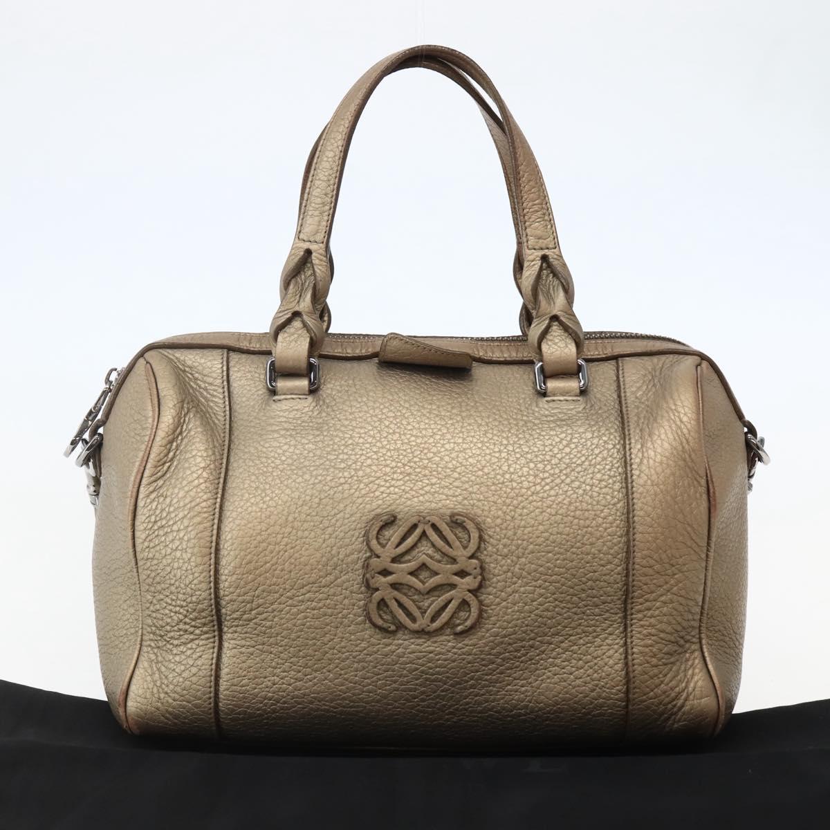 LOEWE Anagram Hand Bag Leather 2way Gold Auth hk2980
