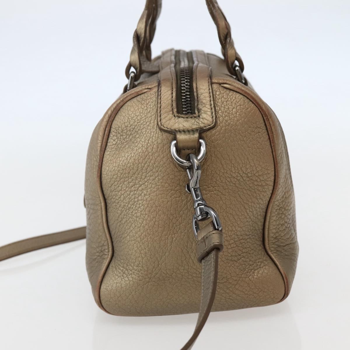 LOEWE Anagram Hand Bag Leather 2way Gold Auth hk2980