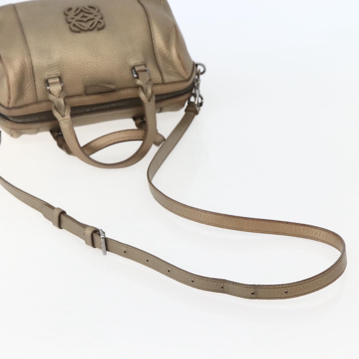 LOEWE Anagram Hand Bag Leather 2way Gold Auth hk2980