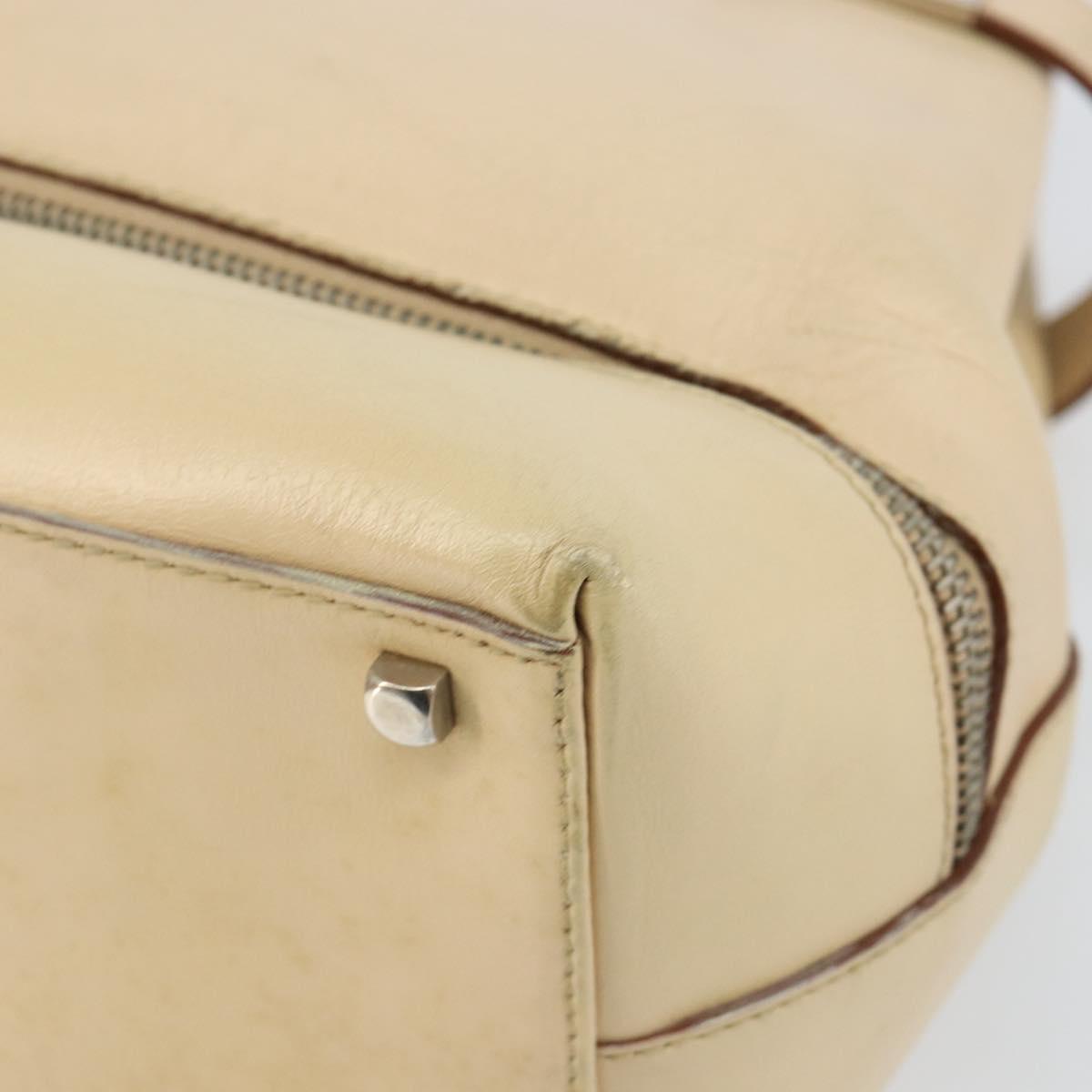 Salvatore Ferragamo Gancini Hand Bag Leather Beige Silver Auth hk2982