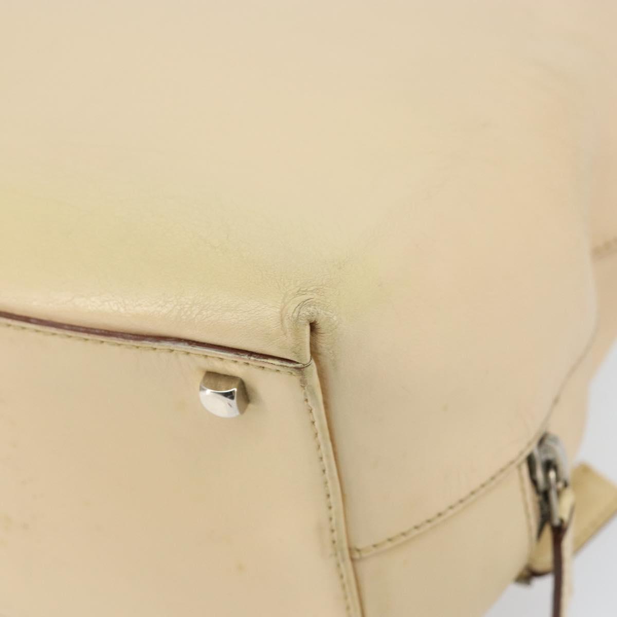 Salvatore Ferragamo Gancini Hand Bag Leather Beige Silver Auth hk2982