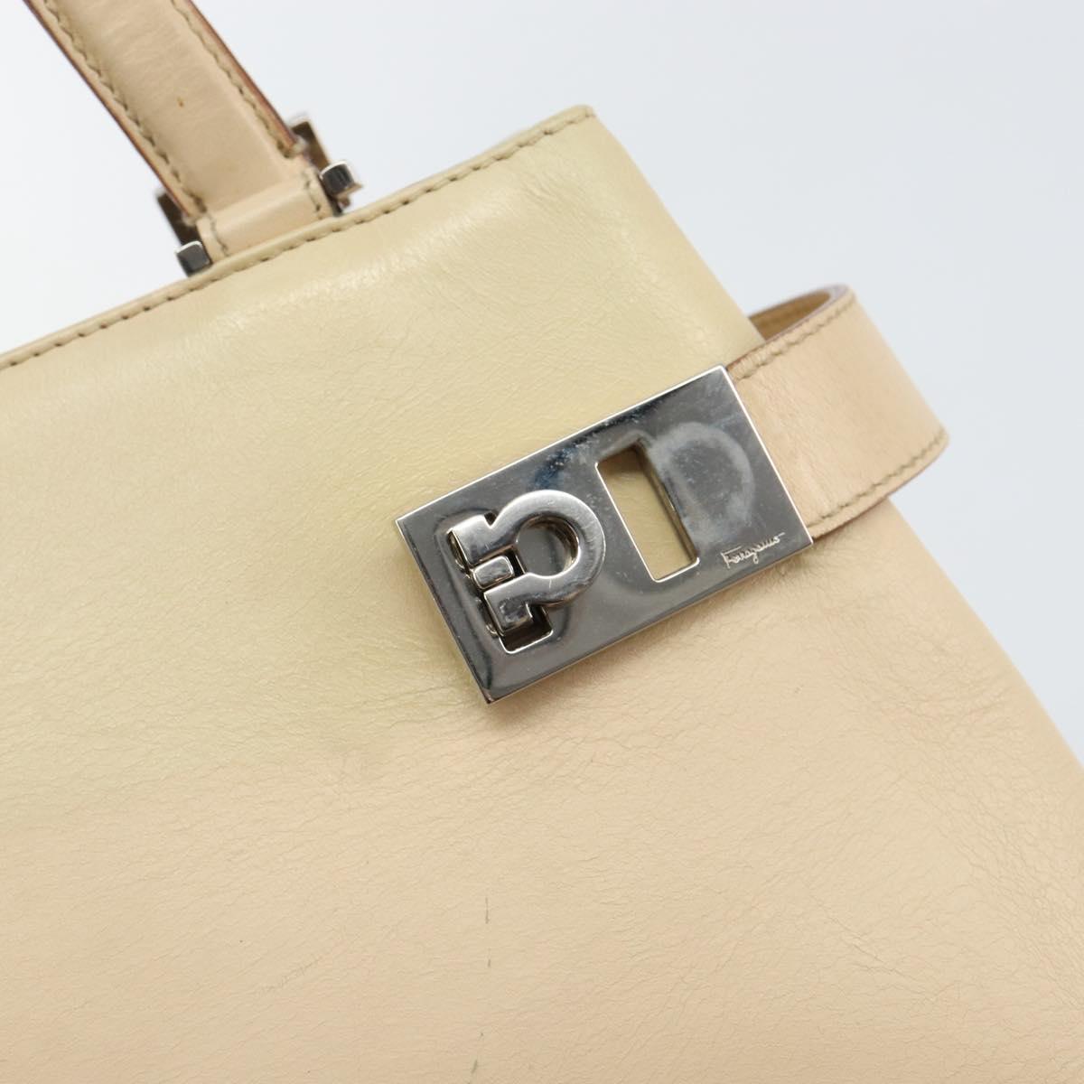 Salvatore Ferragamo Gancini Hand Bag Leather Beige Silver Auth hk2982