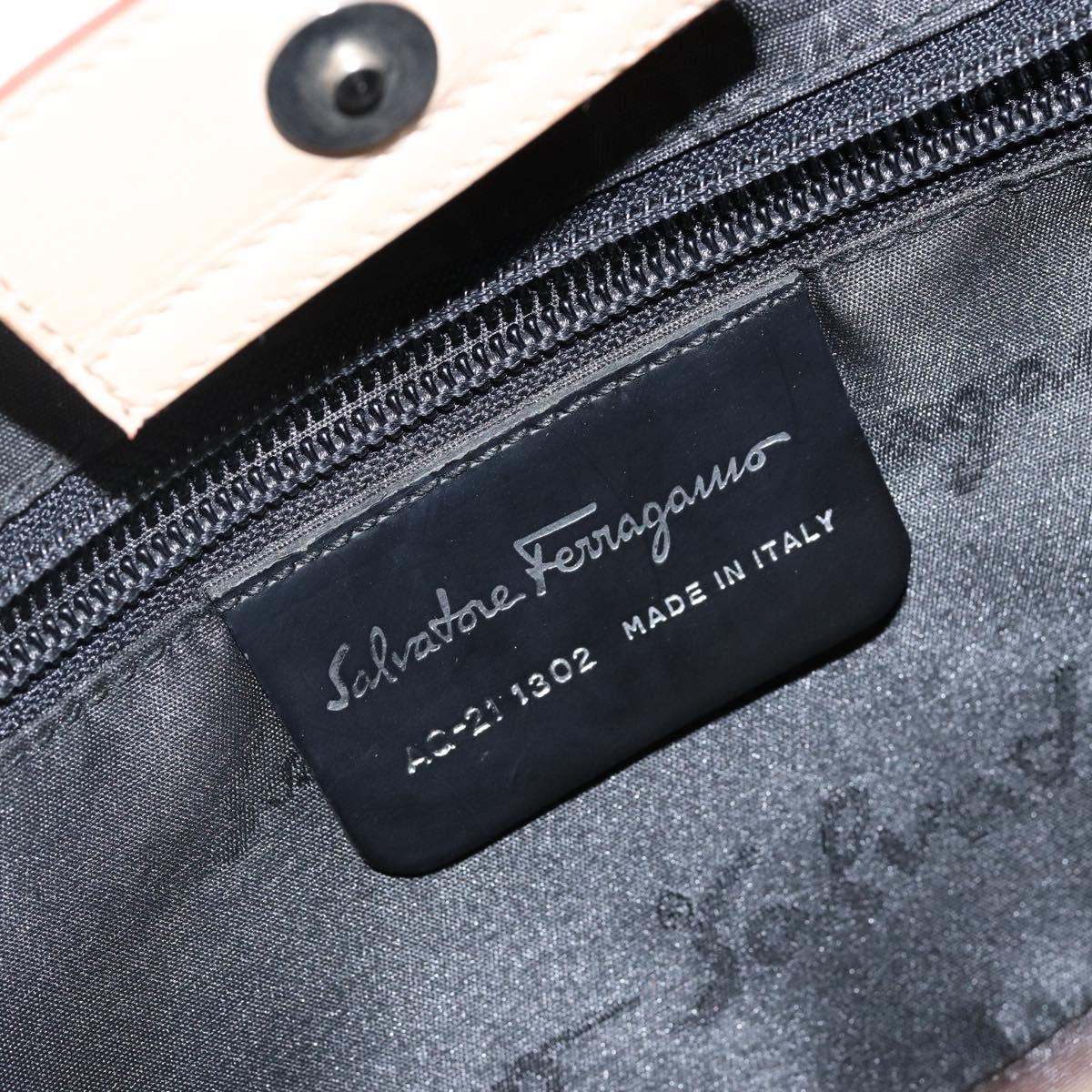 Salvatore Ferragamo Gancini Hand Bag Leather Beige Silver Auth hk2982