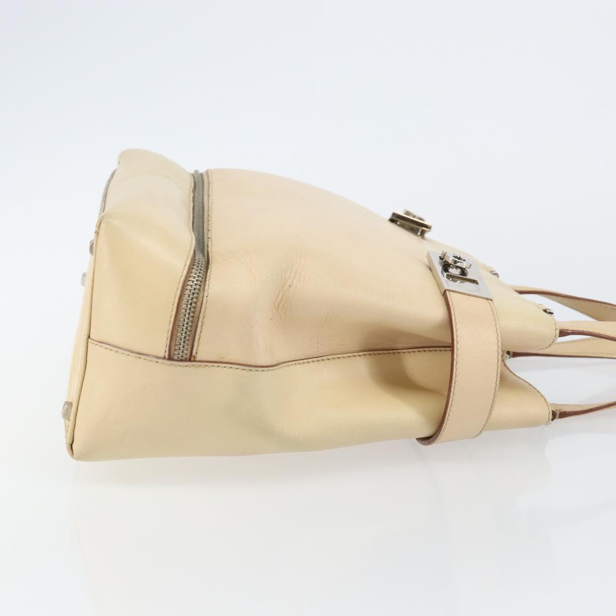 Salvatore Ferragamo Gancini Hand Bag Leather Beige Silver Auth hk2982