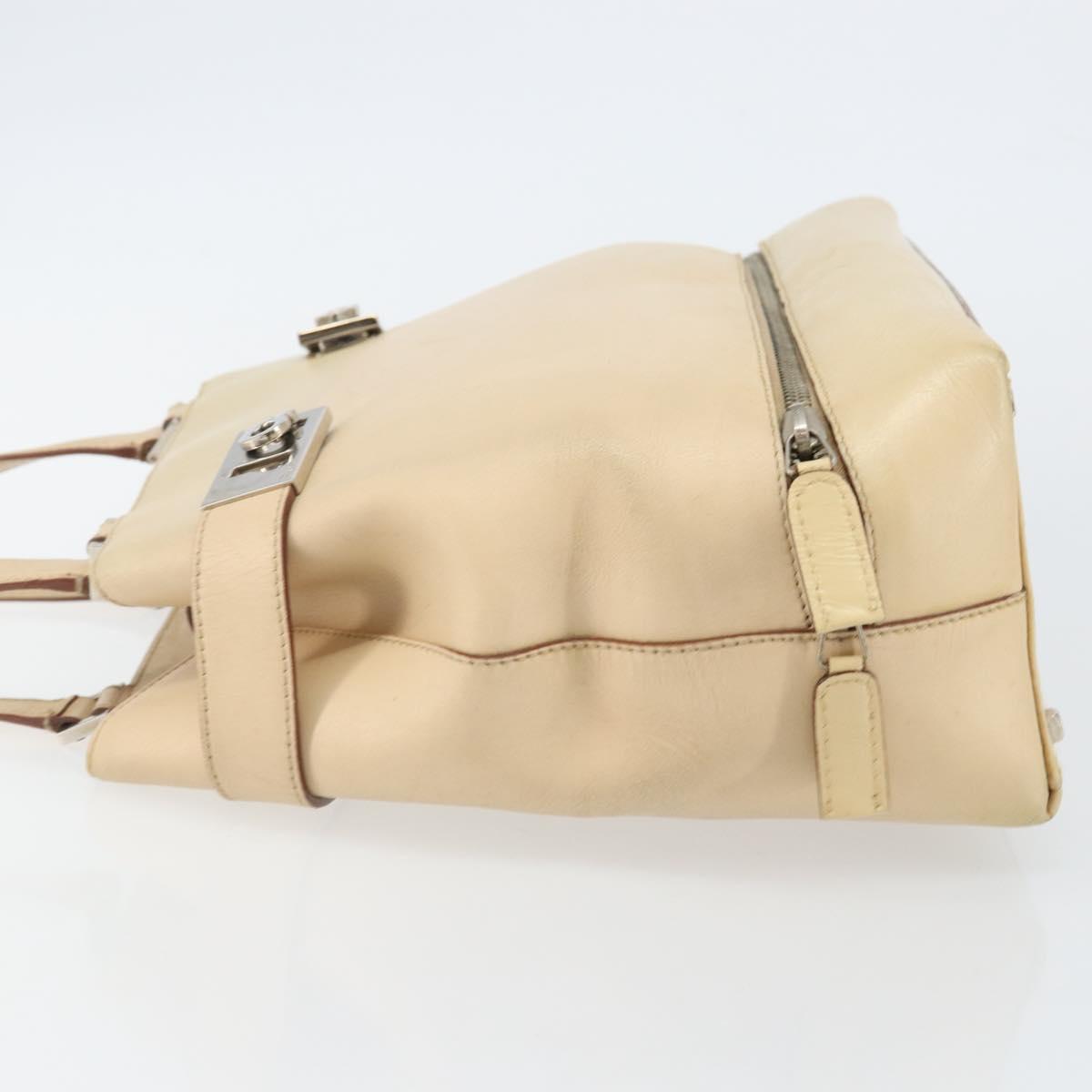 Salvatore Ferragamo Gancini Hand Bag Leather Beige Silver Auth hk2982
