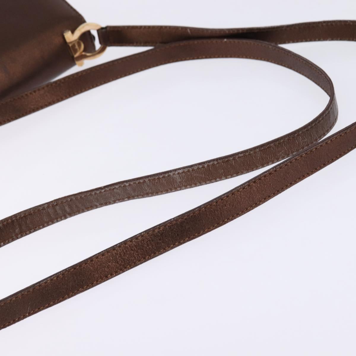 Salvatore Ferragamo Gancini Shoulder Bag Leather Brown Gold Auth hk2983