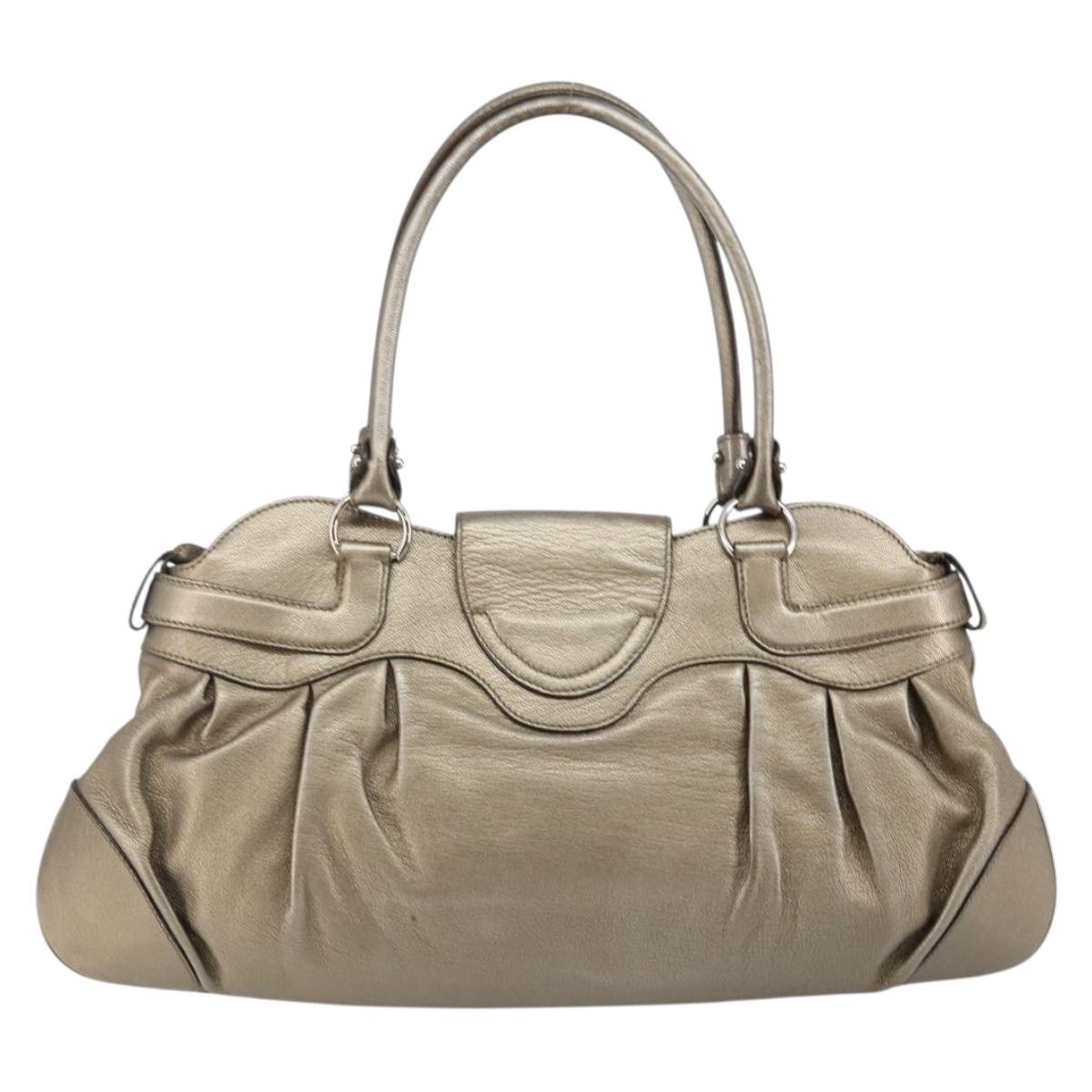 Salvatore Ferragamo Gancini Tote Bag Leather Champagne Gold Auth hk2984