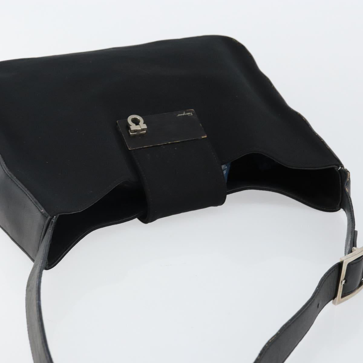 Salvatore Ferragamo Gancini Shoulder Bag Nylon Black Silver Auth hk2985