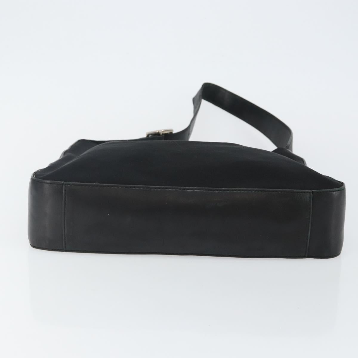 Salvatore Ferragamo Gancini Shoulder Bag Nylon Black Silver Auth hk2985