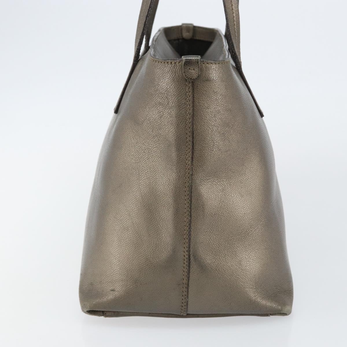 Salvatore Ferragamo Gancini Tote Bag Leather Beige Silver Auth hk2986