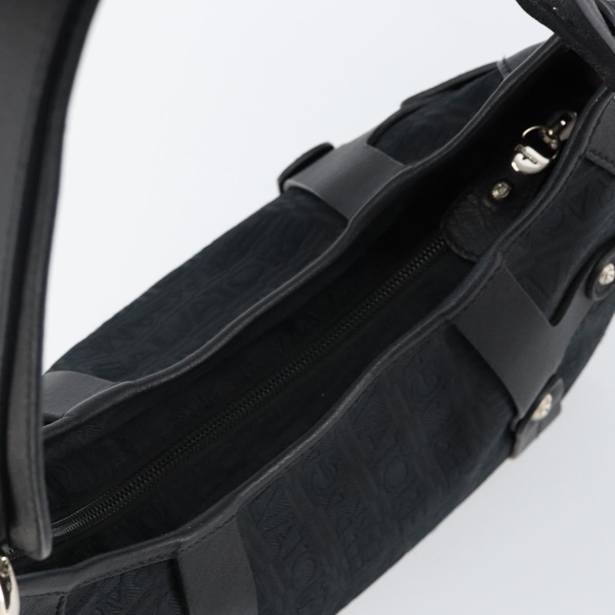 Salvatore Ferragamo Shoulder Bag Canvas Black Silver Auth hk2987