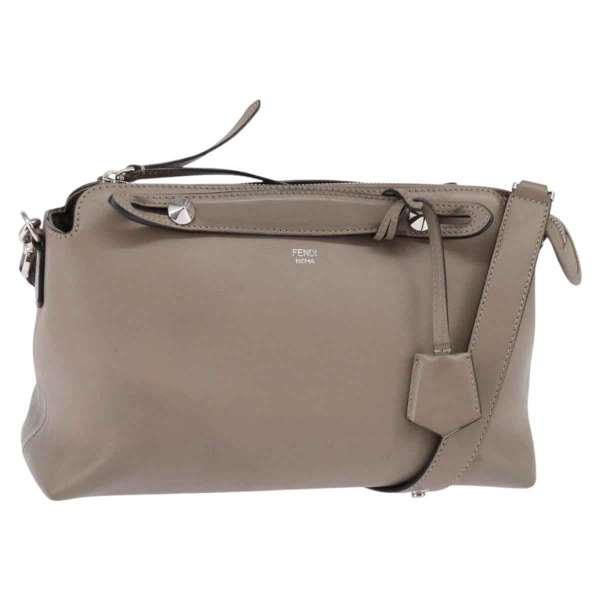 FENDI By The Way Hand Bag Leather 2way Beige Silver Auth hk2988