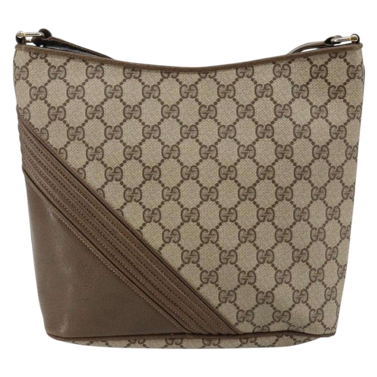 GUCCI GG Supreme Shoulder Bag PVC Beige Gold Auth hk2992
