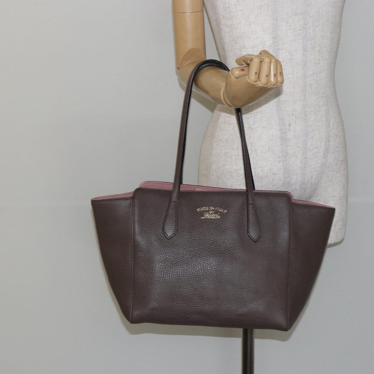 GUCCI Tote Bag Leather Gold Gray 354408 Auth hk2995