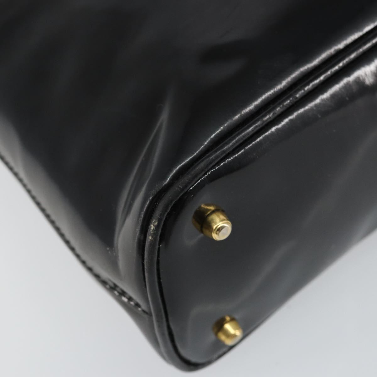GUCCI Bamboo Hand Bag Enamel 2way Black Gold 000 58 0290 Auth hk2996