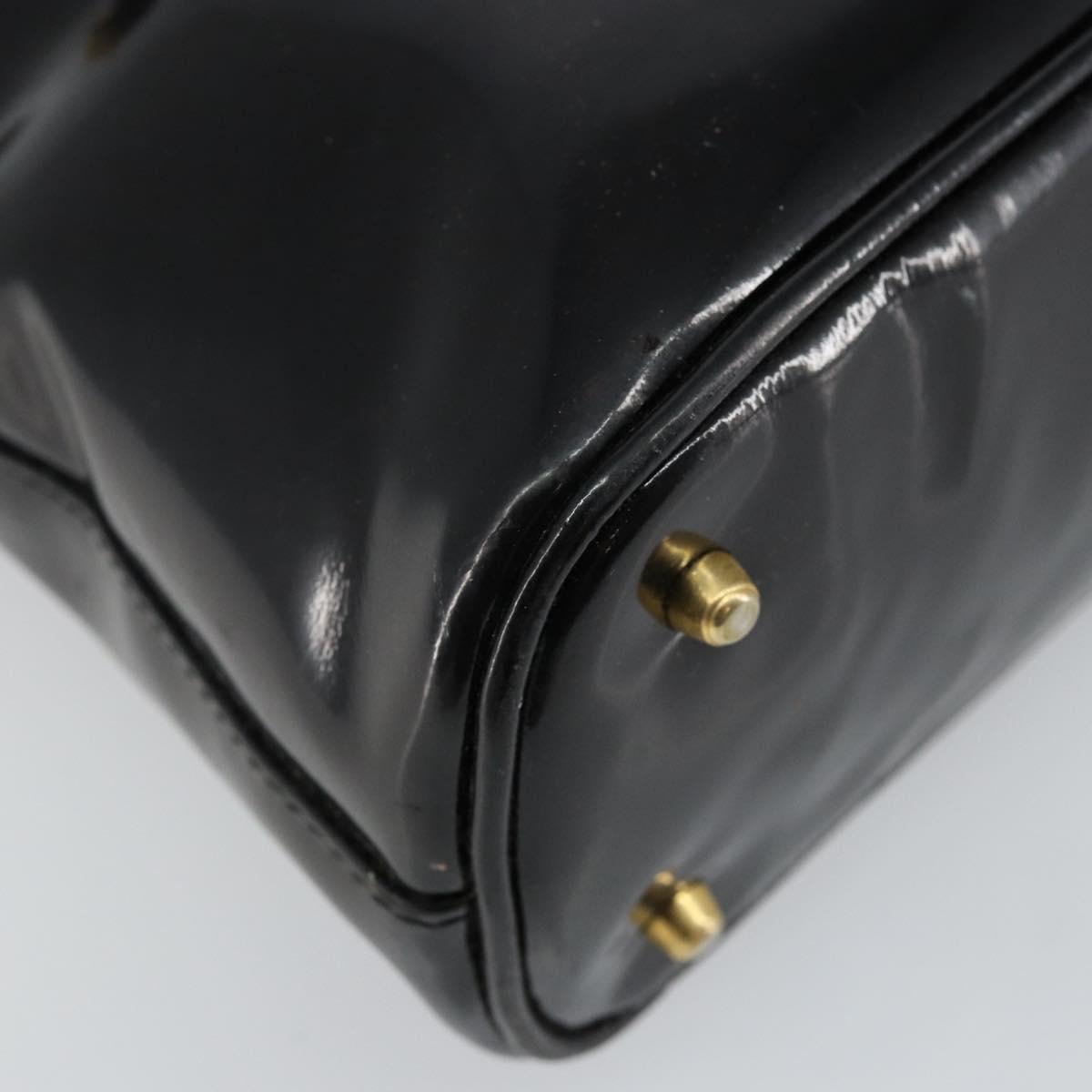 GUCCI Bamboo Hand Bag Enamel 2way Black Gold 000 58 0290 Auth hk2996