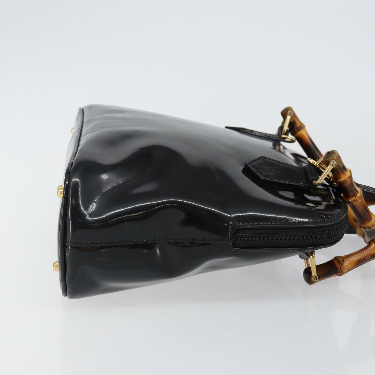 GUCCI Bamboo Hand Bag Enamel 2way Black Gold 000 58 0290 Auth hk2996