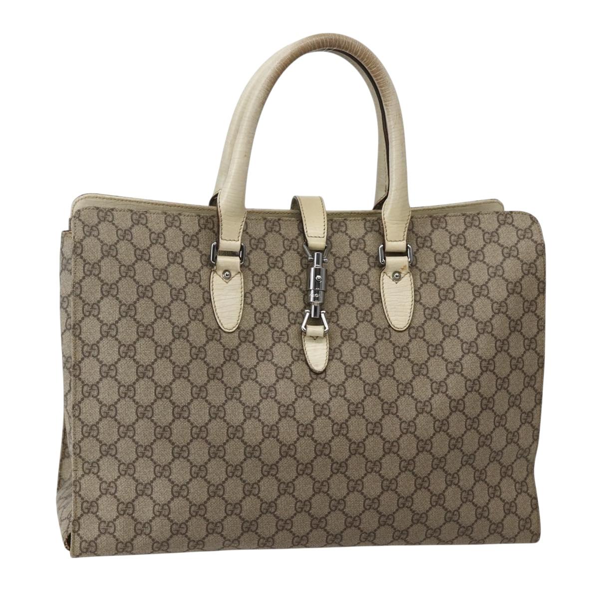GUCCI GG Supreme New Jackie Tote Bag PVC Beige Silver 152610 Auth hk2998
