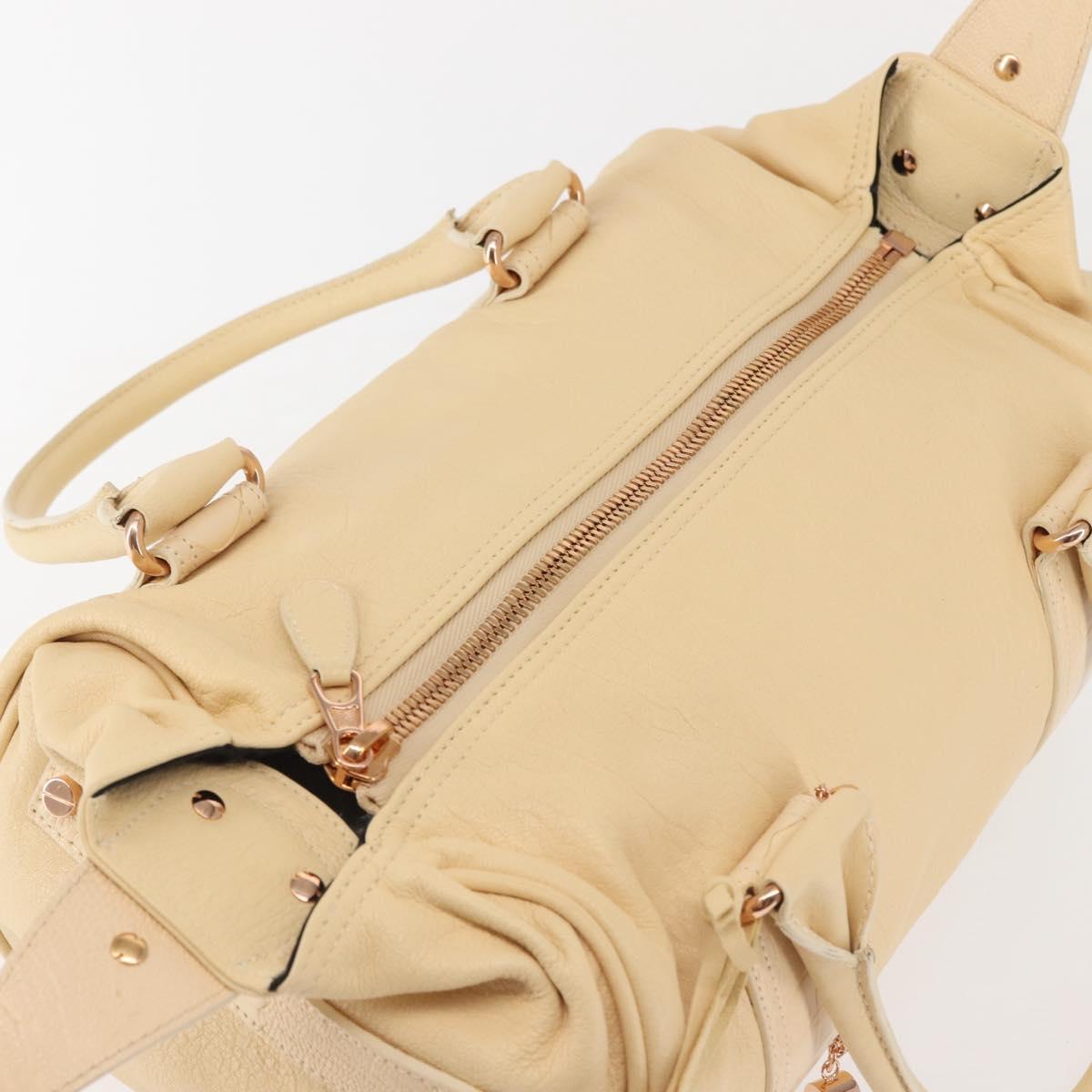 BALENCIAGA Hand Bag Leather Beige Gold Auth hk3005