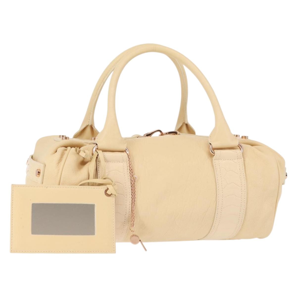 BALENCIAGA Hand Bag Leather Beige Gold Auth hk3005