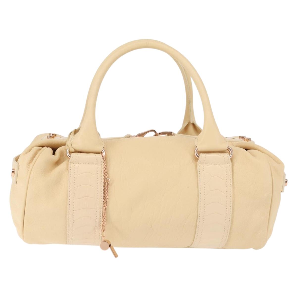 BALENCIAGA Hand Bag Leather Beige Gold Auth hk3005