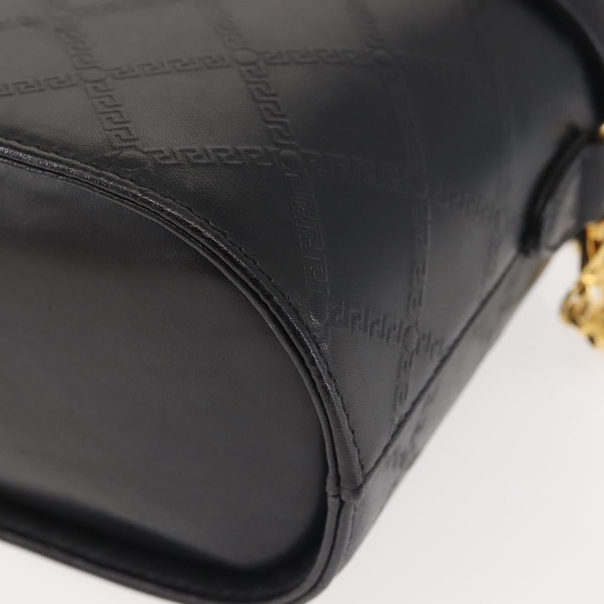 Gianni Versace Vanity Hand Bag Leather 2way Black Gold Auth hk3006