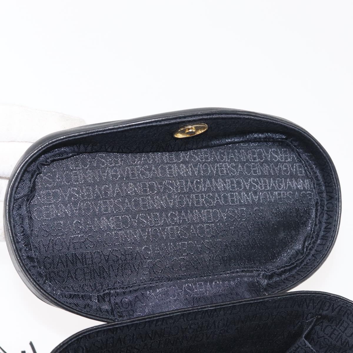 Gianni Versace Vanity Hand Bag Leather 2way Black Gold Auth hk3006