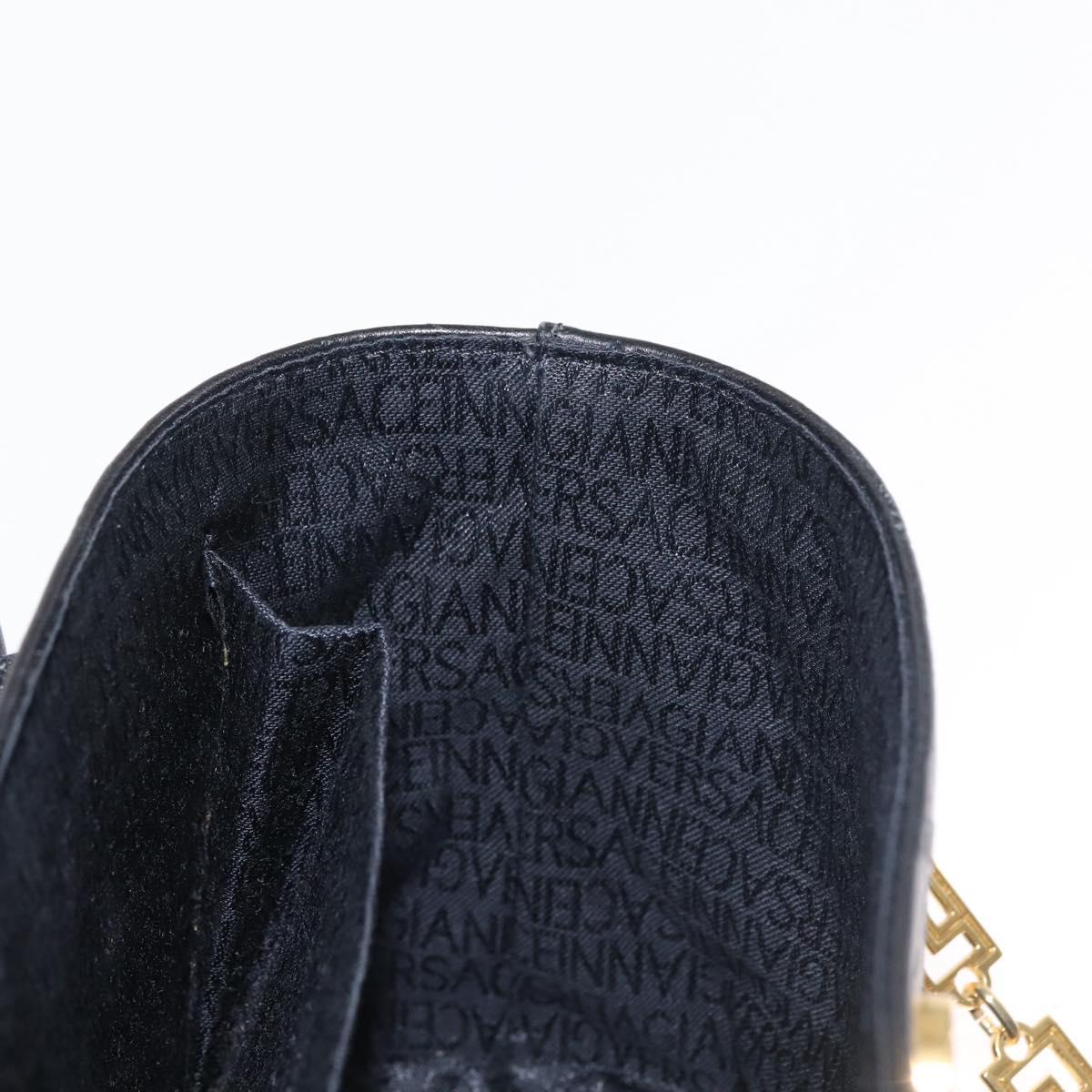 Gianni Versace Vanity Hand Bag Leather 2way Black Gold Auth hk3006