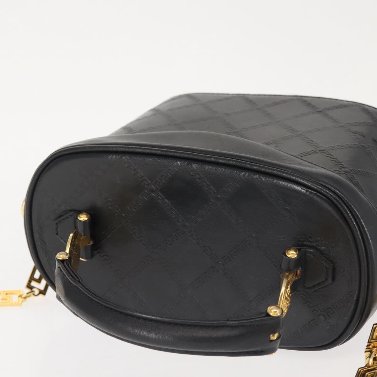 Gianni Versace Vanity Hand Bag Leather 2way Black Gold Auth hk3006