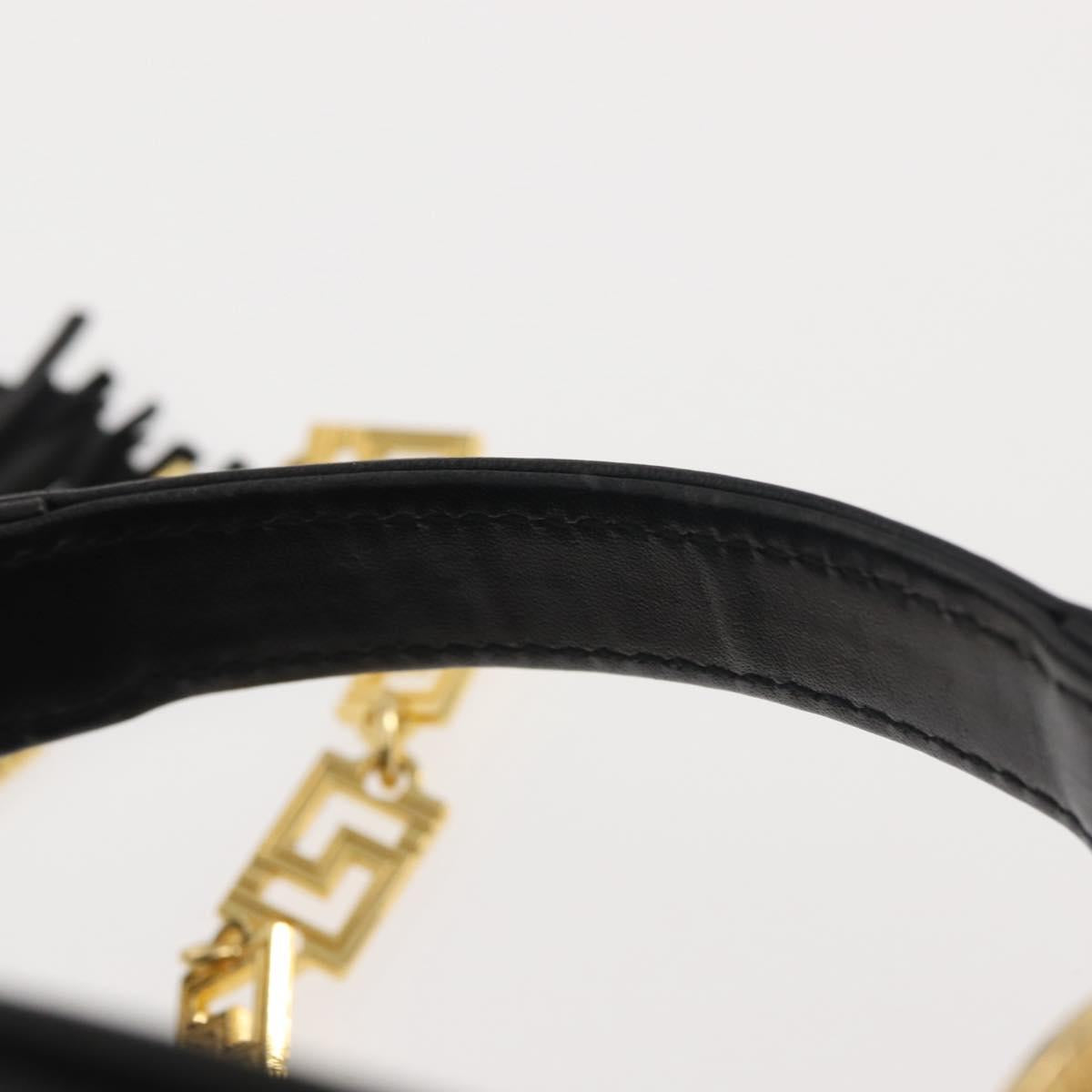 Gianni Versace Vanity Hand Bag Leather 2way Black Gold Auth hk3006