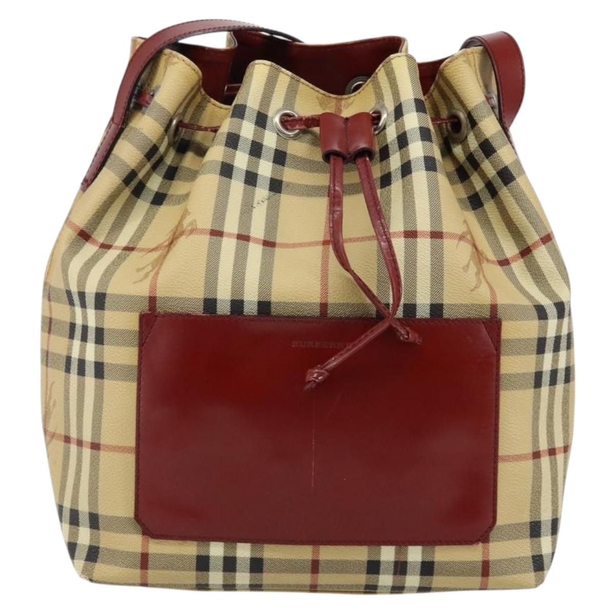 BURBERRY Nova Check Shoulder Bag PVC Beige Auth hk3007