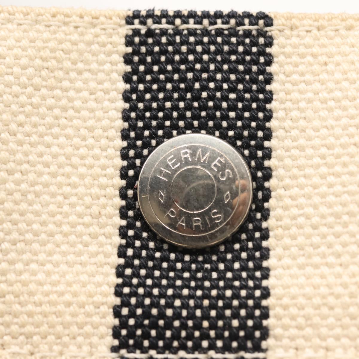 HERMES Cannes PM Hand Bag Canvas White Black Auth hk3009
