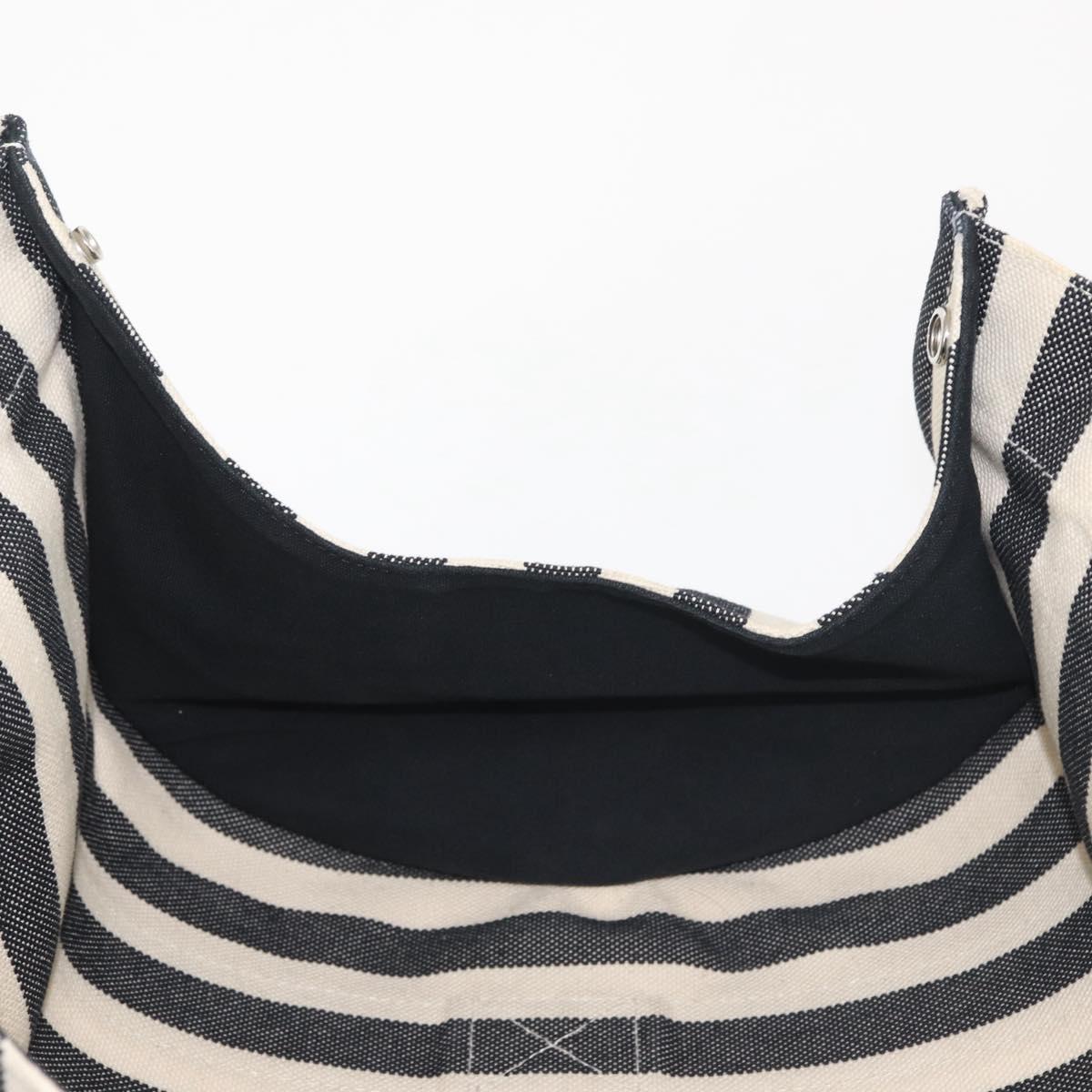 HERMES Cannes PM Hand Bag Canvas White Black Auth hk3009