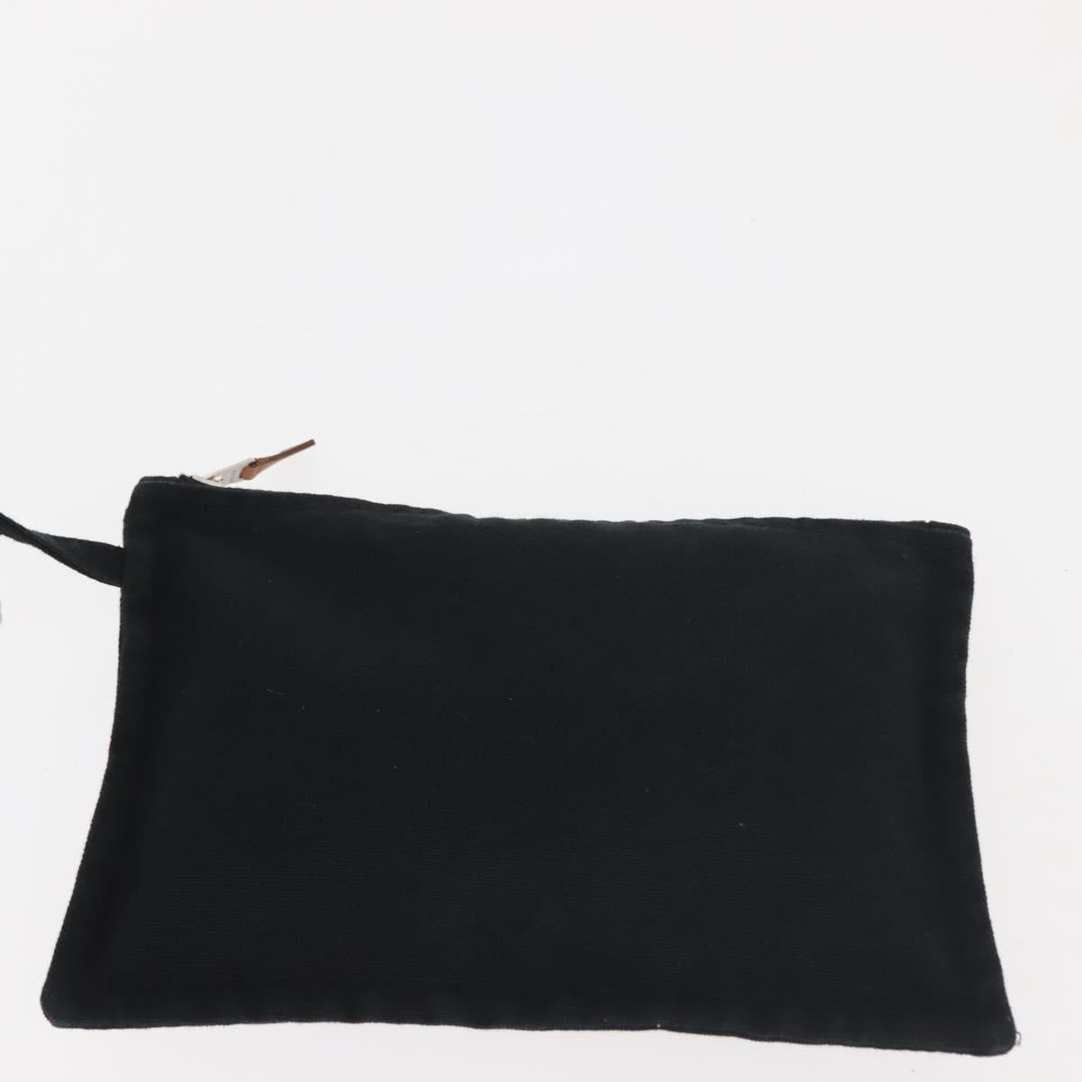 HERMES Cannes PM Hand Bag Canvas White Black Auth hk3009