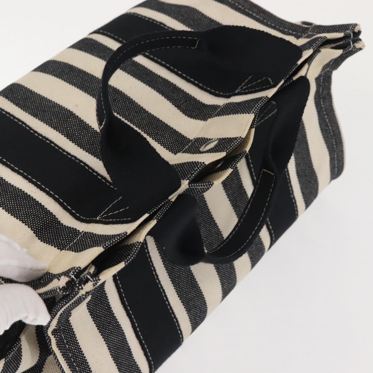 HERMES Cannes PM Hand Bag Canvas White Black Auth hk3009